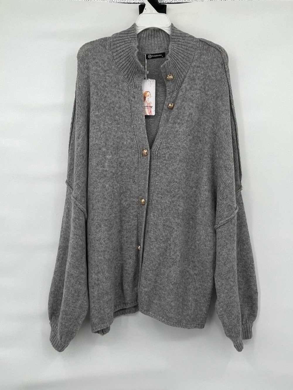 Pretty Garden NWT gray wool blend oversized balloon sleeve cardigan sweater
